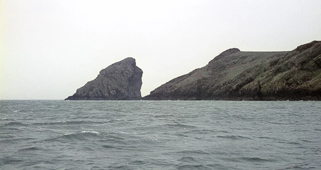 Coastal waters and the Mew Stone off Skomer Island, Pembrokeshire.