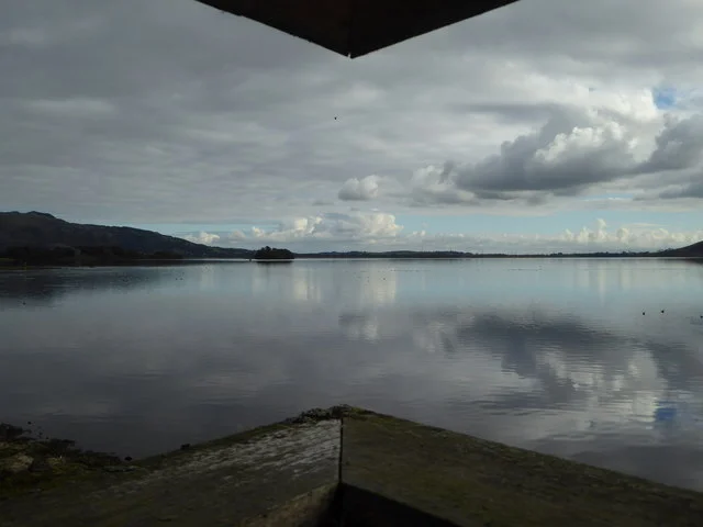 Loch Leven viewed from a shore bird hide near Kinross
