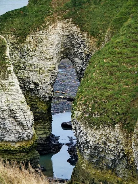 A natural chalk arch and the sea at Flamborough Head