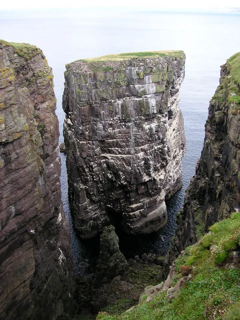 The Great Stack separated from Handa Island by a narrow sea channel