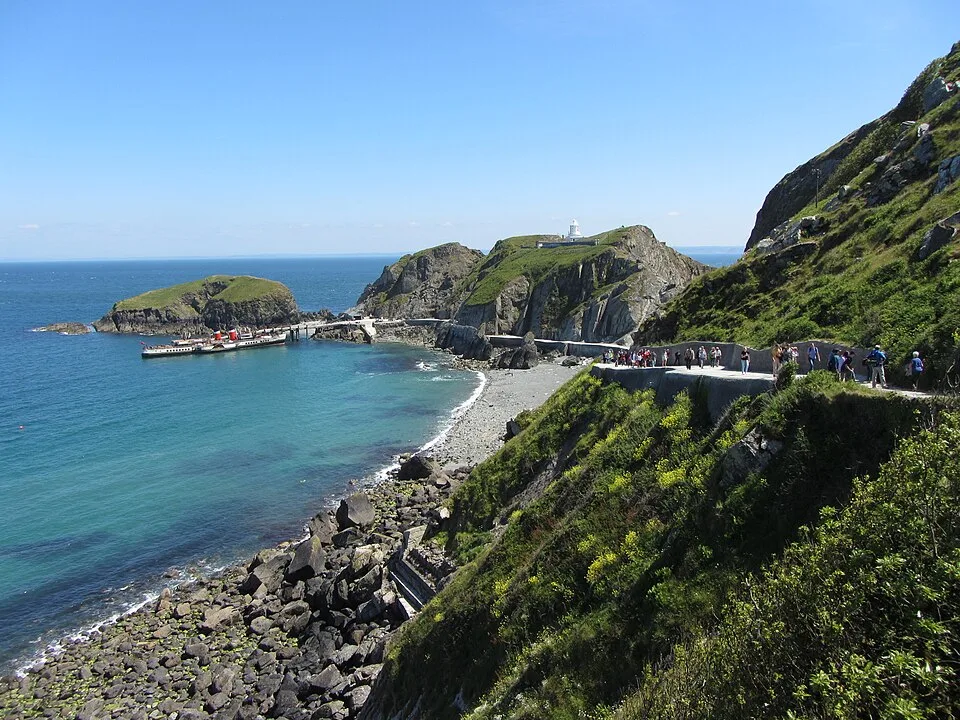 MS Oldenburg beside the pier in Lundy’s rocky Landing Bay