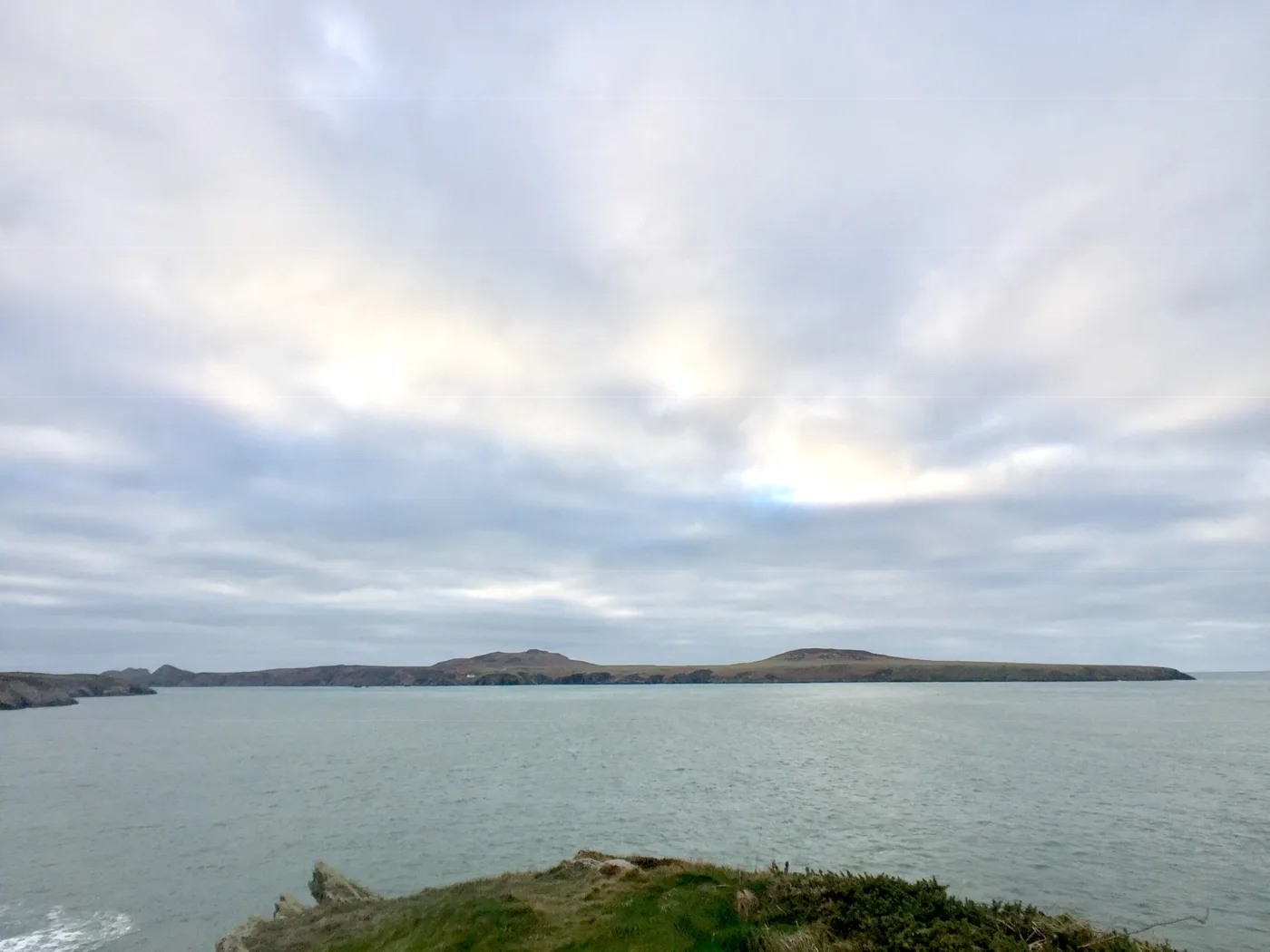 Ramsey Island across Ramsey Sound, photographed from the Pembrokeshire mainland.